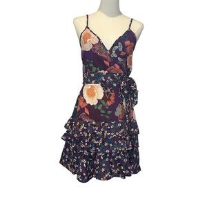 Band of the Free Women's XS Purple Floral Wrap Mini Dress Casual